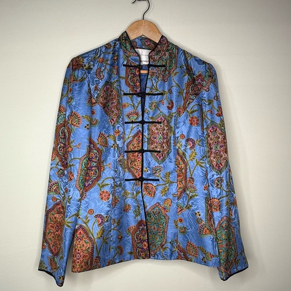 Adrianna Papell Safe Silk Mandarin Jacket Blue 6 NWOT - Picture 3 of 8